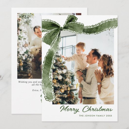 ファンキーセージグリーンのクリスマスリボン 2枚の写真 シーズンカード (正面/裏面)