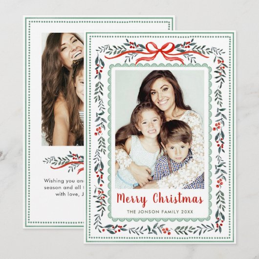 ファンキーセージグリーンのクリスマスリボン 2枚の写真 シーズンカード (正面/裏面)