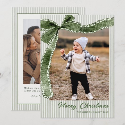 ファンキーセージグリーンのクリスマスリボン 2枚の写真 シーズンカード (正面/裏面)
