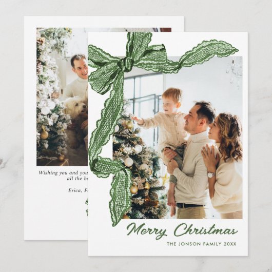ファンキーセージグリーンのクリスマスリボン 2枚の写真 シーズンカード (正面/裏面)