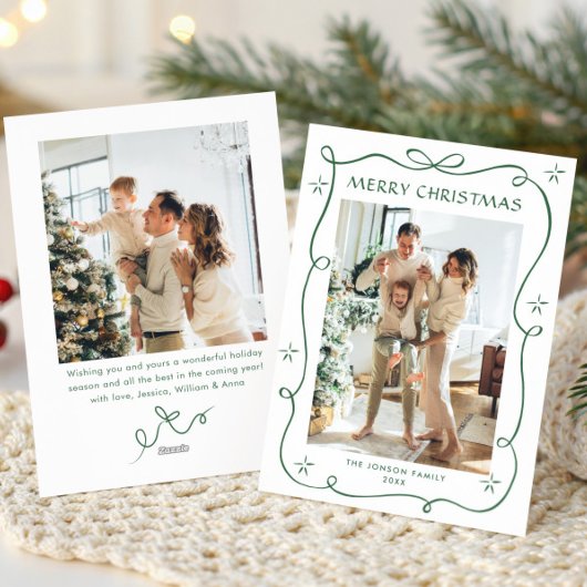 ファンキーセージグリーンのクリスマスリボン 2枚の写真 シーズンカード