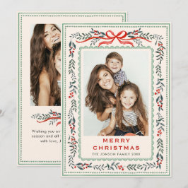 ファンキーセージグリーンのクリスマスリボン 2枚 写真 シーズンカード