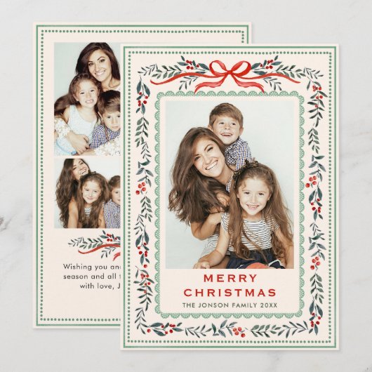 ファンキーセージグリーンのクリスマスリボン 5枚の写真 シーズンカード (正面/裏面)
