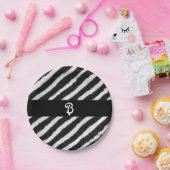 ファンキーゼブラストライプス ブラック＆ホワイト バースデー ペーパープレート (パーティー)