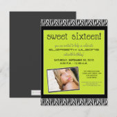 ファンキーゼブラ スイート16 バースデーパーティー招待状（ライム） 招待状 (正面/裏面)