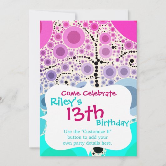 ファンキーツカラフルリーの円の吹き出しポップ・アートのアート 招待状 (正面)