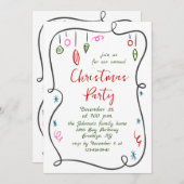 ファンキーハンドドローお洒落ド・クリスマス・ホリデー・パーティー 招待状 (正面/裏面)