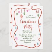 ファンキーハンドドローお洒落ド・クリスマス・ホリデー・パーティー 招待状 (正面/裏面)
