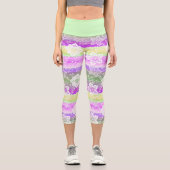 ファンキーフローラ紫ライムグリーンストライプパターン カプリレギンス (正面)