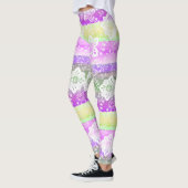 ファンキーフローラ紫ライムグリーンストライプパターン レギンス (左)