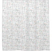 ファンキーミッドセンチュリー線とドットのパターン シャワーカーテン (正面)