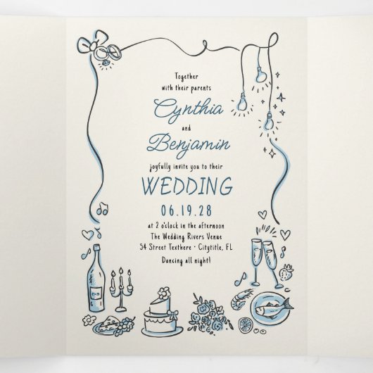 ファンキーモダンお洒落ドレ結婚スの写真 三つ折り招待状 (内部中)