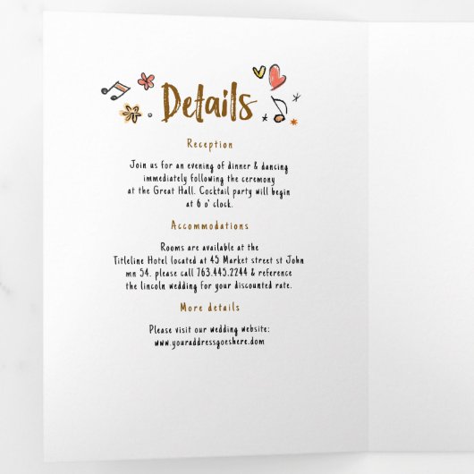 ファンキーモダンお洒落ドレ結婚スの写真 三つ折り招待状 (内部最初)