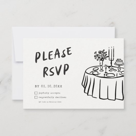 ファンキーモダンレトロQRコード結婚の 出欠カード (正面)