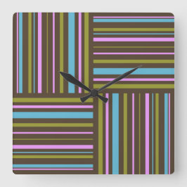 ファンキーレトストライプロ色の茶色、ピンク、アクア時計 スクエア壁時計