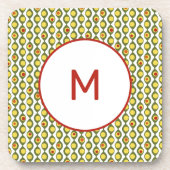 ファンキーレトロオリーブカスタムビーズ色パターン コースター (正面)