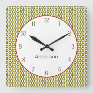 ファンキーレトロオリーブカスタムビーズ色パターン スクエア壁時計