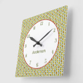 ファンキーレトロオリーブカスタムビーズ色パターン スクエア壁時計 (傾斜)