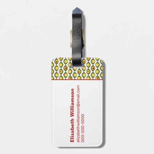 ファンキーレトロオリーブカスタムビーズ色パターン ラゲッジタグ (裏面縦)