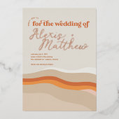 ファンキーレトロオレンジピーチアンド金ゴールドデザートズ結婚ズ 箔招待状 (正面)