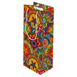 ファンキーレトロカラフルマンダラパターン ワインギフトバッグ