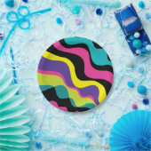 ファンキーレトロカラー波形ポップ・アートのパターン90のパーティー ペーパープレート (パーティー)