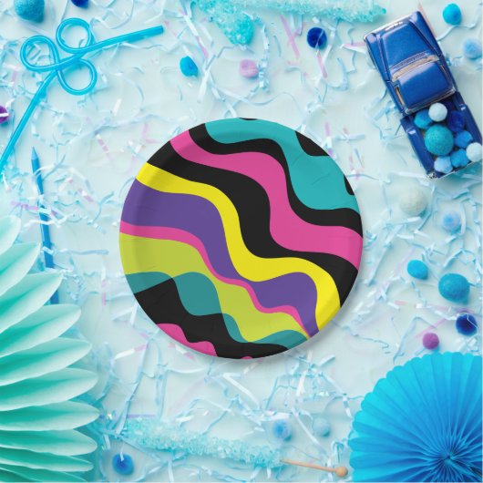 ファンキーレトロカラー波形ポップ・アートのパターン90のパーティー ペーパープレート (パーティー)