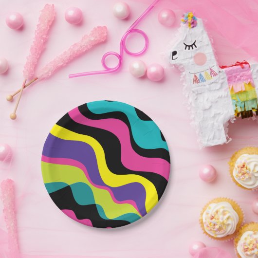 ファンキーレトロカラー波形ポップ・アートのパターン90のパーティー ペーパープレート (パーティー)
