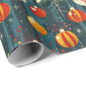 ファンキーレトロクリスマスつるのデコレーションブルー ラッピングペーパー (ロールコーナー)