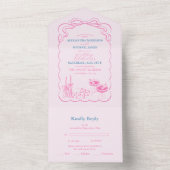 ファンキーレトロハンドドロッドシャンパンタワー結婚ズ オールインワン招待状 (内側)