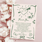 ファンキーレトロハンドドロー結婚グリーサンキューカード 招待状