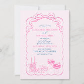 ファンキーレトロハンドドロー結婚シャンパン 招待状 (正面)