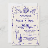 ファンキーレトロハンドドロー結婚ドのリハーサルディナー 招待状 (正面)