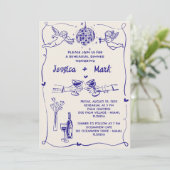 ファンキーレトロハンドドロー結婚ドのリハーサルディナー 招待状 (スタンド正面)