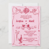 ファンキーレトロハンドドロー結婚ドのリハーサルディナー 招待状 (正面)