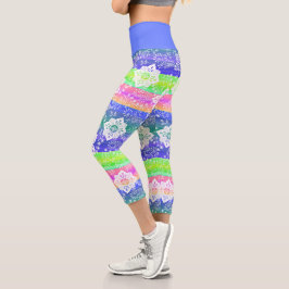 ファンキーレトロフローラオンシッククールストライプパターン カプリレギンス