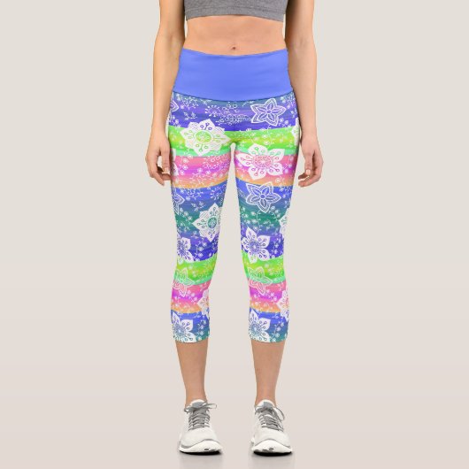 ファンキーレトロフローラオンシッククールストライプパターン カプリレギンス (正面)