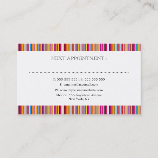 ファンキーレトロレインボーストライプ美容師ファッション 予約カード (裏面)