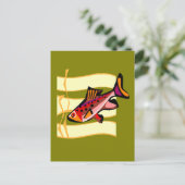 ファンキーレトロ緑赤熱帯魚 ポストカード (スタンド正面)