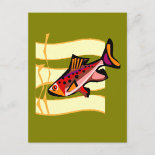 ファンキーレトロ緑赤熱帯魚 ポストカード