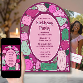 ファンキーレトロ誕生日招待状ミッドセンチュリーモダン 招待状