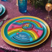 ファンキーレトロ70のディスコレインボーグルーヴィー鏡ボール ペーパープレート