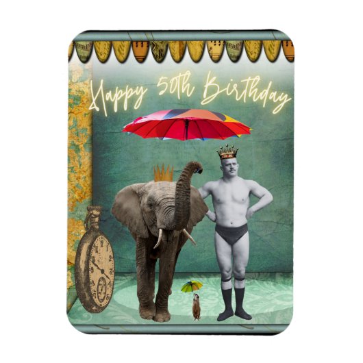 ファンキーヴィンテージストロングマン50誕生日 マグネット (縦)