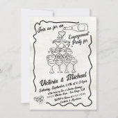 ファンキー応援描シャンパン婚約パーティ 招待状 (正面)