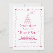 ファンキー手書きシャンパンタワーカップルのシャワー 招待状 (正面)