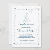 ファンキー手書きシャンパンタワーカップルのシャワー 招待状 (正面)