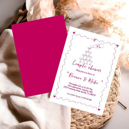 ファンキー手書きシャンパンタワーカップルのシャワー 招待状