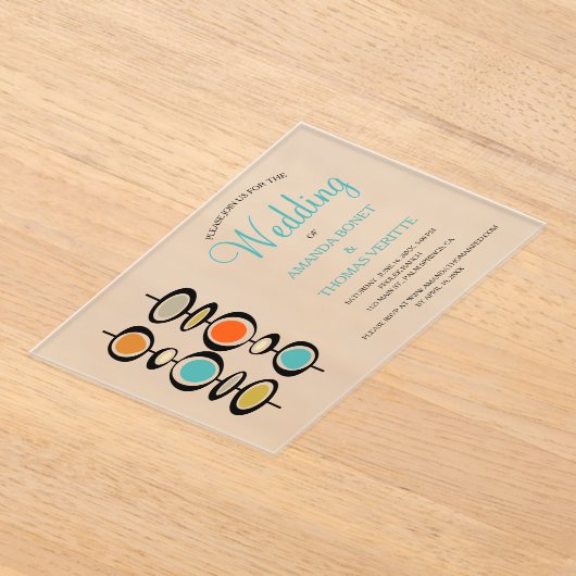 ファンキー抽象芸術は世紀半ば結婚だ アクリル招待状 (レイダウン)