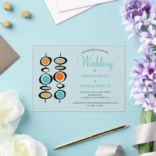 ファンキー抽象芸術は世紀半ば結婚だ アクリル招待状 (インサイチュ (ウェディング))