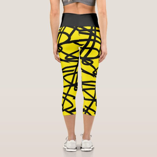 ファンキー抽象芸術アートイエローブラックレギンス カプリレギンス (裏面)